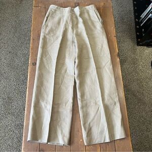 Talbots Vintage Irish Linen Wide Leg Beige Pants Beachy Nautical Coastal